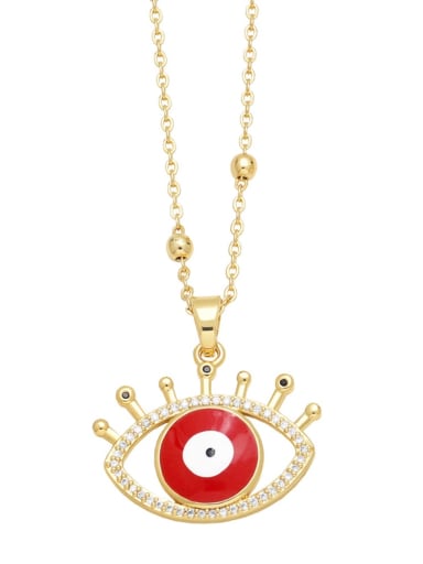 red Brass Enamel Evil Eye Vintage Necklace