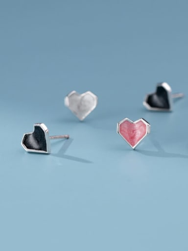 925 Sterling Silver Enamel Heart Minimalist Stud Earring