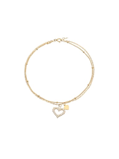 AS027 [Gold] 925 Sterling Silver  Minimalist Heart Double Layer Chain Anklet