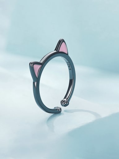 custom 925 Sterling Silver Enamel Cat Minimalist Band Ring