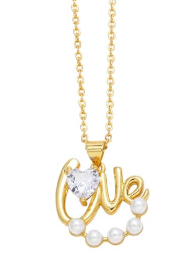 white Brass Imitation Pearl Letter Minimalist Necklace