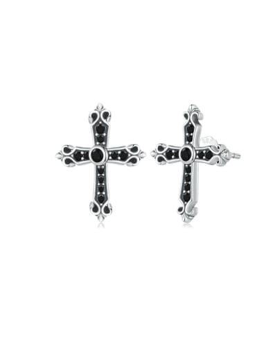 925 Sterling Silver Cubic Zirconia Cross Minimalist Stud Earring
