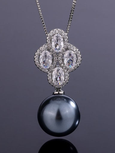 Grey bead pendant Brass Cubic Zirconia Luxury Clover Earring and = Set
