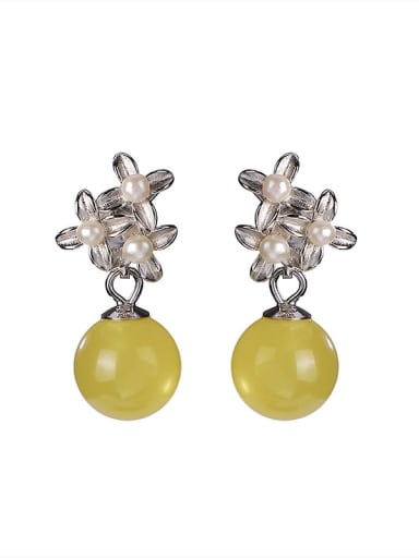 925 Sterling Silver Opal Flower Vintage Drop Earring