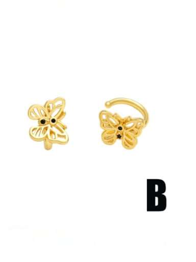 Brass Cubic Zirconia Butterfly Hip Hop Stud Earring