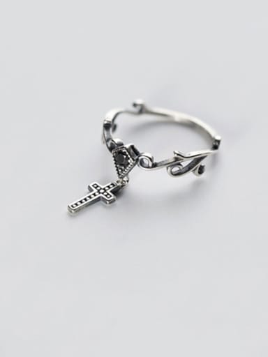 925 Sterling Silver Vintage  Cross Free Size Midi Ring