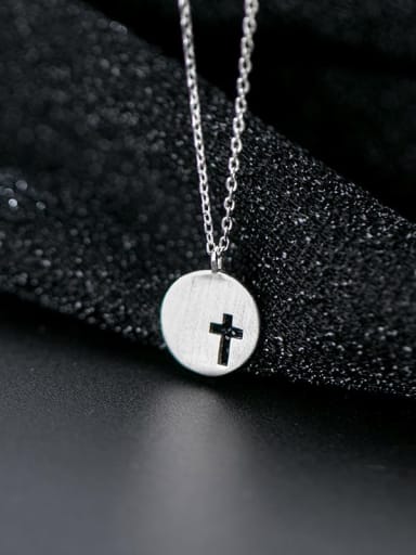 925 sterling silver simple smooth round Cross Pendant Necklace