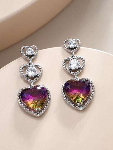 Platinum (purple yellow) Alloy Crystal Heart Dainty Drop Earring