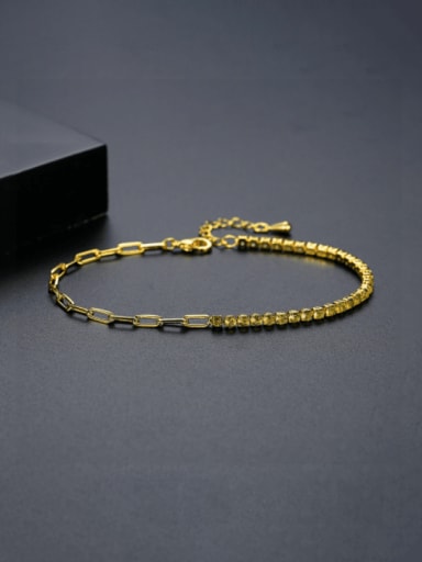 B22041502 CG Brass Cubic Zirconia Geometric Minimalist Link Bracelet