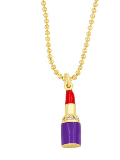 C (red purple) Brass Cubic Zirconia Enamel Irregular Lipstick Pendant Necklace