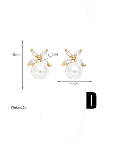 D Brass Imitation Pearl Bowknot Trend Stud Earring