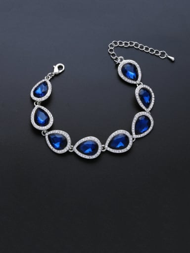 Silvery blue Brass Glass Stone Water Drop Luxury Bracelet