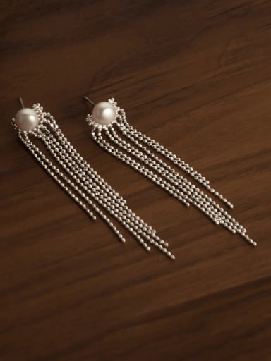 Silver 925 Sterling Silver Bead Tassel Minimalist Threader Earring