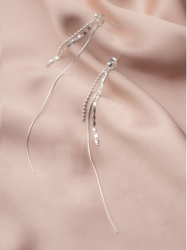 925 Sterling Silver Bead Tassel Minimalist Threader Earring