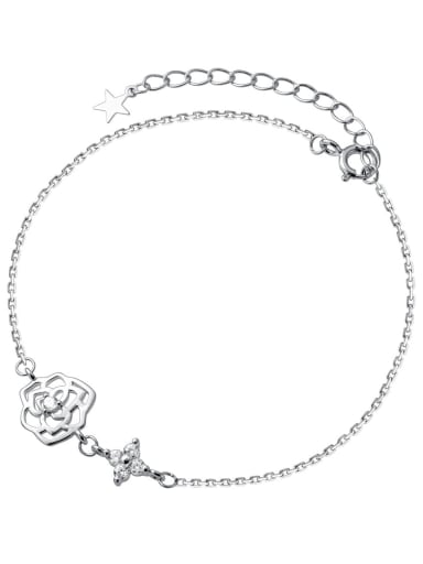 925 Sterling Silver Rhinestone Flower Minimalist Link Bracelet
