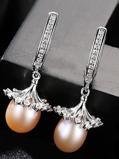 Pink 1E08 925 Sterling Silver Freshwater Pearl  Micro setting 3A zirconium  Trend Drop Earring