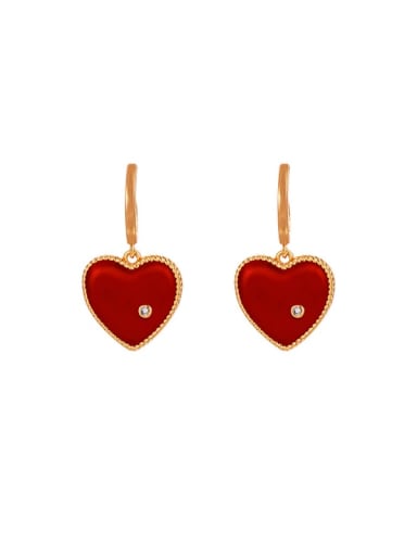 Alloy Cubic Zirconia Red Enamel Heart Dainty Drop Earring