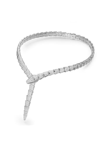 Brass Cubic Zirconia Snake Luxury Tassel Necklace