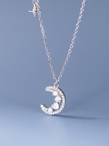 Silver 925 Sterling Silver Cubic Zirconia Moon Dainty Necklace