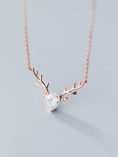 925 Sterling Silver  Minimalist  Elk pattern horn pendant Necklace