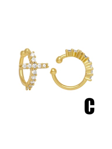 Brass Cubic Zirconia Cross Hip Hop Clip Earring
