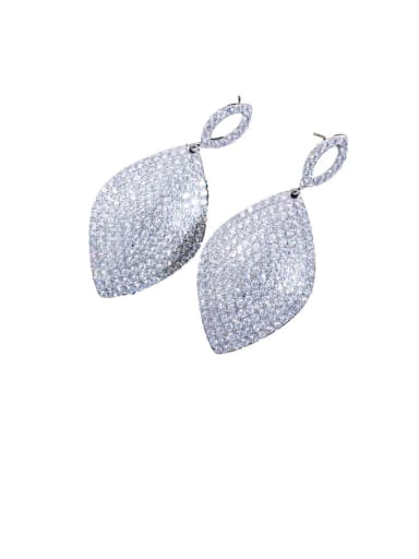 platinum Copper With Cubic Zirconia  Luxury Leaf Cluster Earrings