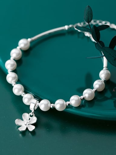 925 sterling silver Simple  imitation pearl flowers bracelet