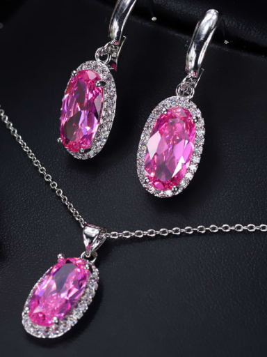 Pink Size 6 Brass Cubic Zirconia  Luxury Oval Earring Ring and Necklace Set