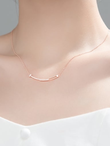 Rose Gold Style 925 Sterling Silver Cubic Zirconia Geometric Minimalist Necklace