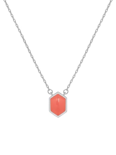 925 Sterling Silver Enamel Hexagon Minimalist Necklace