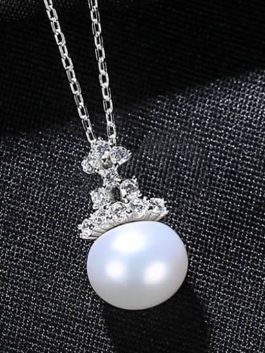 white 7B10 925 Sterling Silver Freshwater Pearl Crown Minimalist Necklace