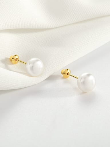 ES1710 [White Gold Large] 925 Sterling Silver Imitation Pearl Round Minimalist Stud Earring
