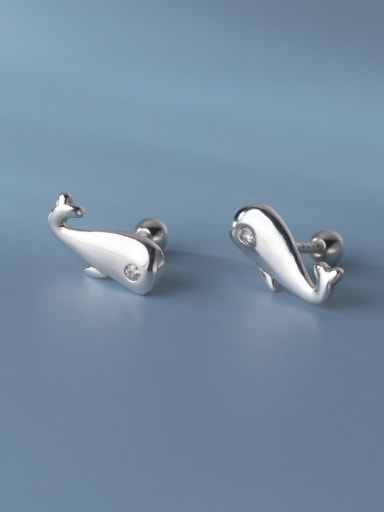 925 Sterling Silver Fish Minimalist Stud Earring