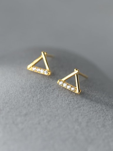 gold 925 Sterling Silver Cubic Zirconia Triangle Minimalist Stud Earring