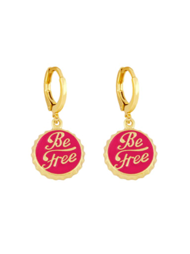 rose gold Brass Enamel Round Letter Vintage Huggie Earring
