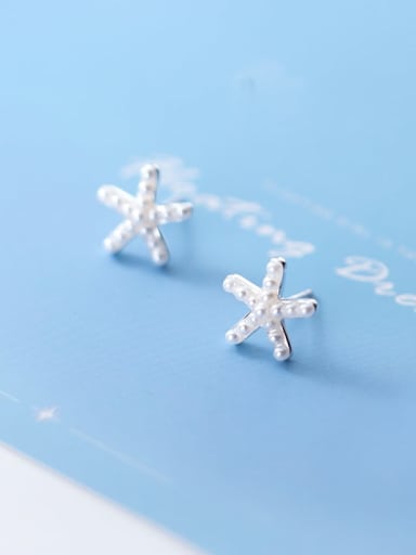 925 Sterling Silver Imitation Pearl Star Minimalist Stud Earring