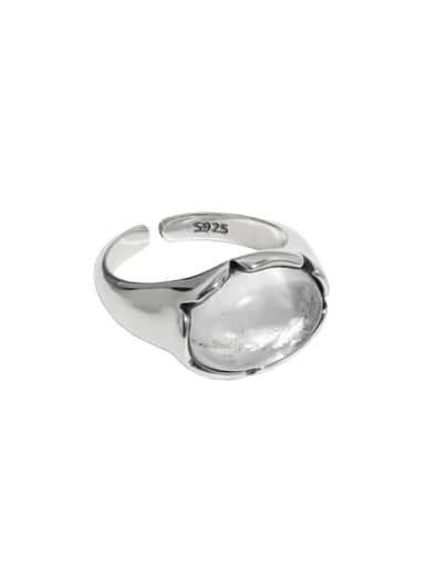 Retro silver [11 adjustable] 925 Sterling Silver Crystal Irregular Vintage Band Ring