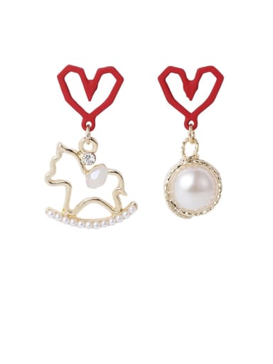 Zinc Alloy Imitation Pearl White Heart Cute Drop Earrings