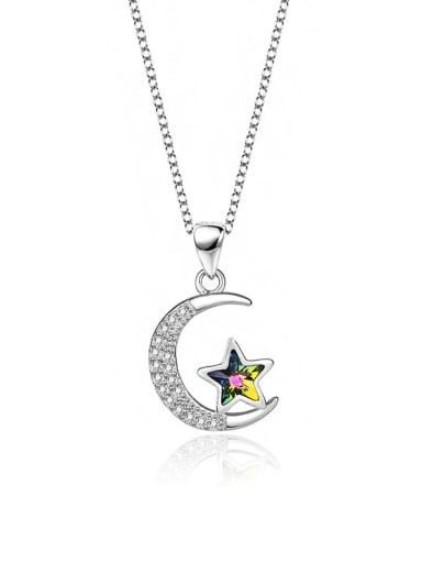 JYXZ 019 (gradient green) 925 Sterling Silver Austrian Crystal Moon Classic Necklace