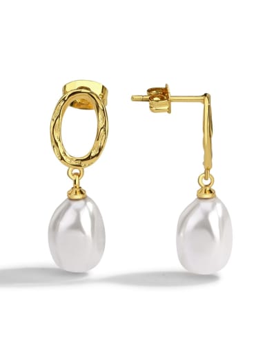 Gold imitation pearl earrings Brass Imitation Pearl Irregular Minimalist Drop Earring