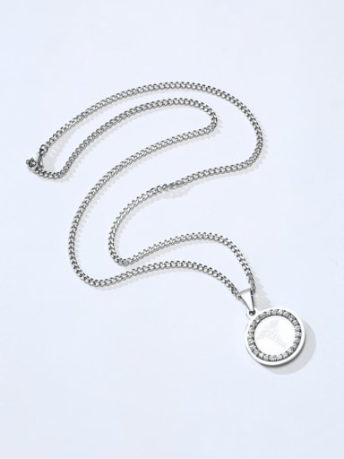 Steel pendant + chain 3mm+60cm  chain Stainless steel Cubic Zirconia Geometric Hip Hop Necklace