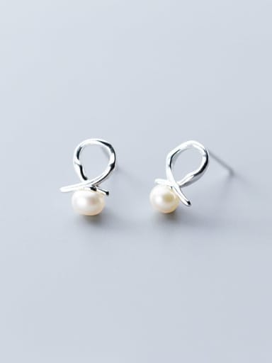 925 Sterling Silver Imitation Pearl White Irregular Cute Drop Earring