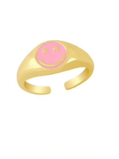pink Brass Enamel Smiley Hip Hop Band Ring