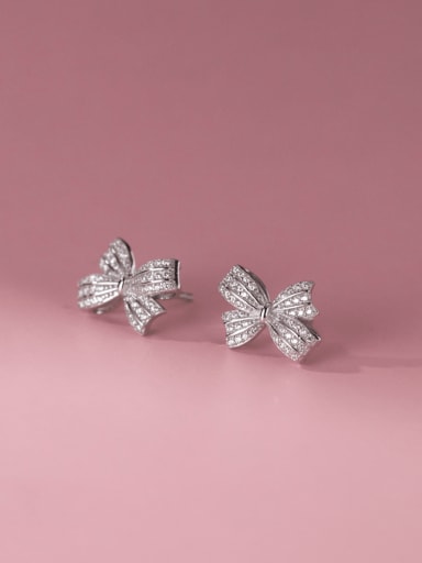 Silver 925 Sterling Silver Cubic Zirconia Bowknot Dainty Stud Earring