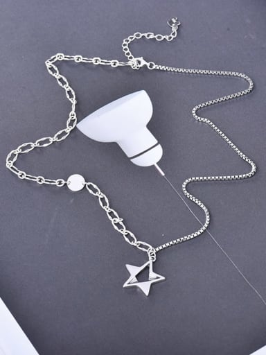 925 Sterling Silver  Vintage Asymmetric chain Star Pendant Necklace