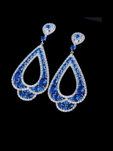 Platinum blue Brass Cubic Zirconia Water Drop Luxury Drop Earring