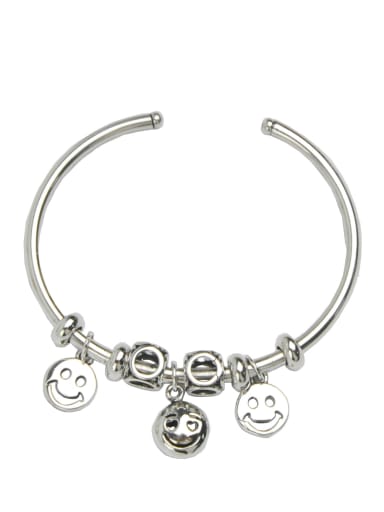 Vintage Sterling Silver With Platinum Plated Fashion Smooth Smiley Bangles