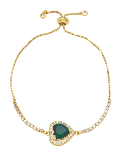 green Brass Cubic Zirconia Heart Vintage Bracelet