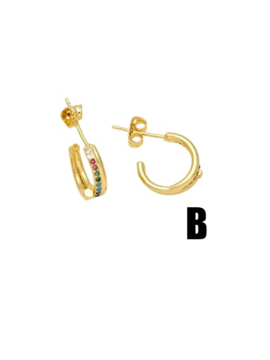 B Color Brass Cubic Zirconia Geometric Hip Hop Stud Earring