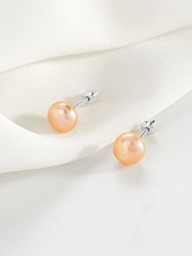 ES1710 [Orange Gold] 925 Sterling Silver Imitation Pearl Round Minimalist Stud Earring